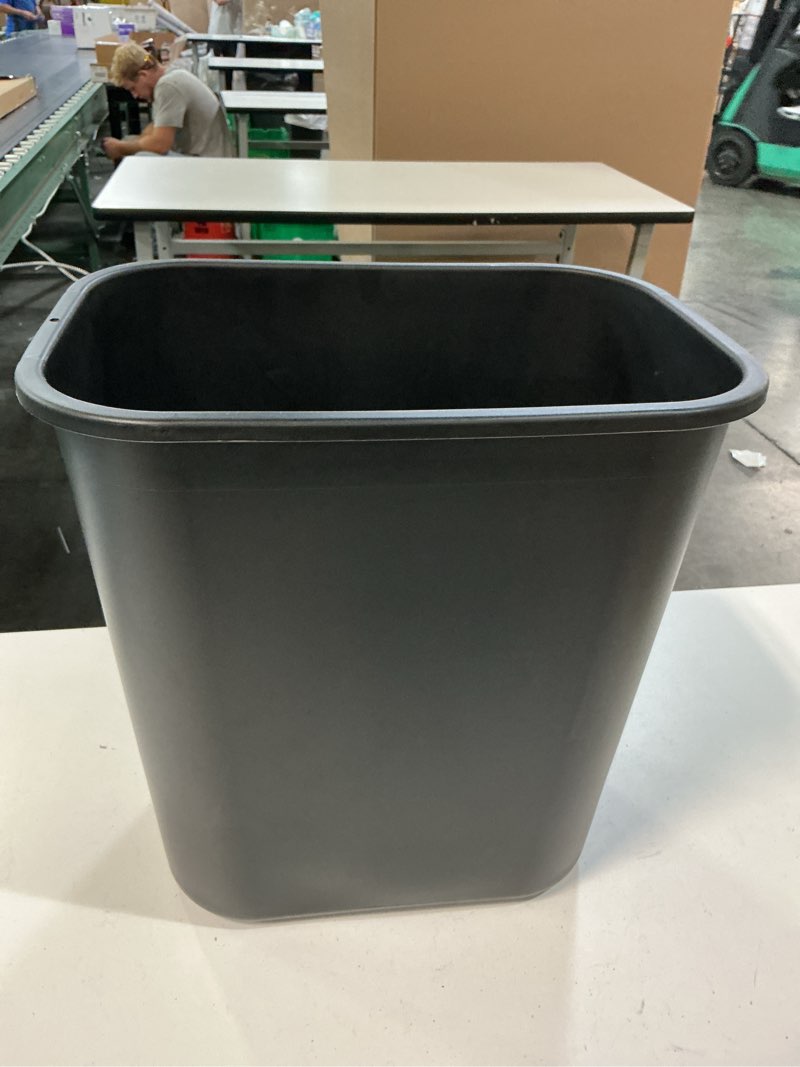 Condition photo showing New/Like New for rubbermaid commercial products resin wastebasket/trash can, 7-gallon/28-quart, black, plastic, for bedroom/bathroom/office, fits under desk/sink/cabinet 7 gallons black 1