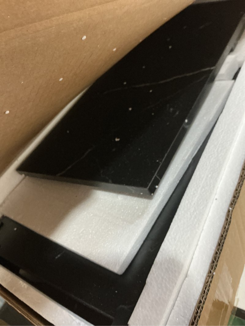 Condition photo showing As Is for Hoctieon 3 Tier Console Table with Open Wood Shelves, Decorative Entryway Table with Curved Metal Frames, Narrow Sofa Table for Entrance, Living Room, Hallway, Black