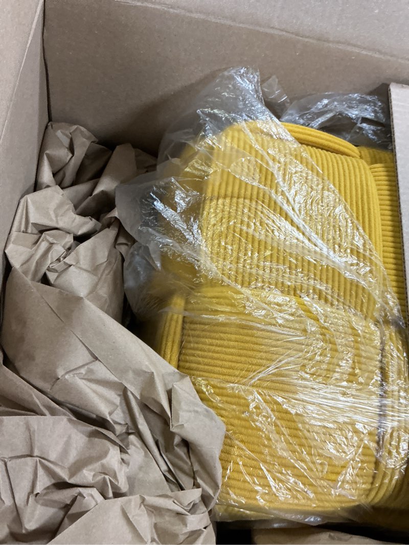 Condition photo showing New/Like New for Ottoman Foot Rest Soft and Comfortable Ottoman Square Corduroy Woven Design Sofa Stool (Yellow-L)