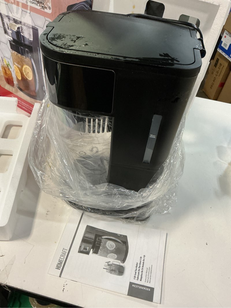 Condition photo showing As Is for Homecraft 3-Quart Iced Coffee and Tea Maker with Filter Basket, Flavor Enhancer, Adjustable Brew Strength, Black 3 Qt Iced Tea/Coffee Maker Black