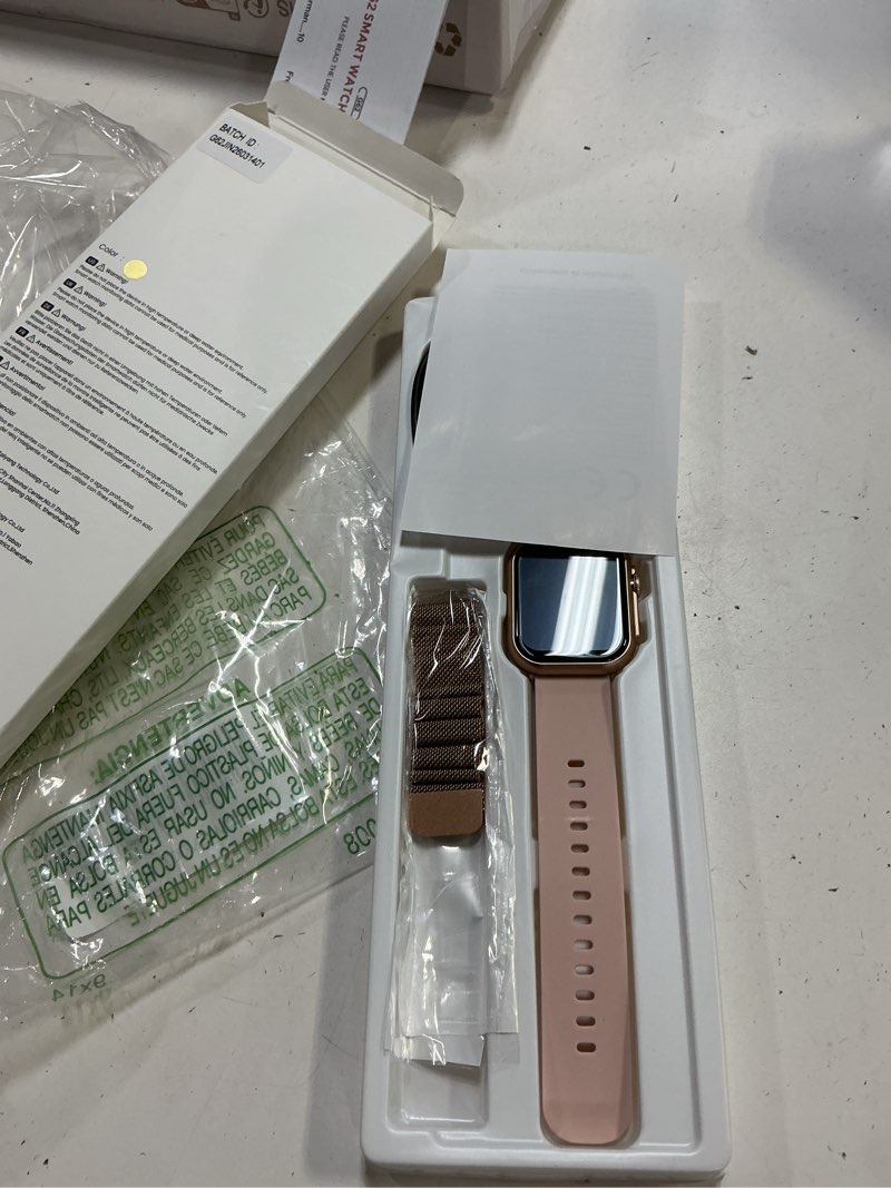 Condition photo showing New/Like New for smart watch for women men fitness: smart watch for iphone&android bluetooth call with spo2 sleep heart rate monitor,ip68,fitness tracker with 120+sport,reloj inteligente 30 day+battery life, 2 bands 1.85 gold-pink