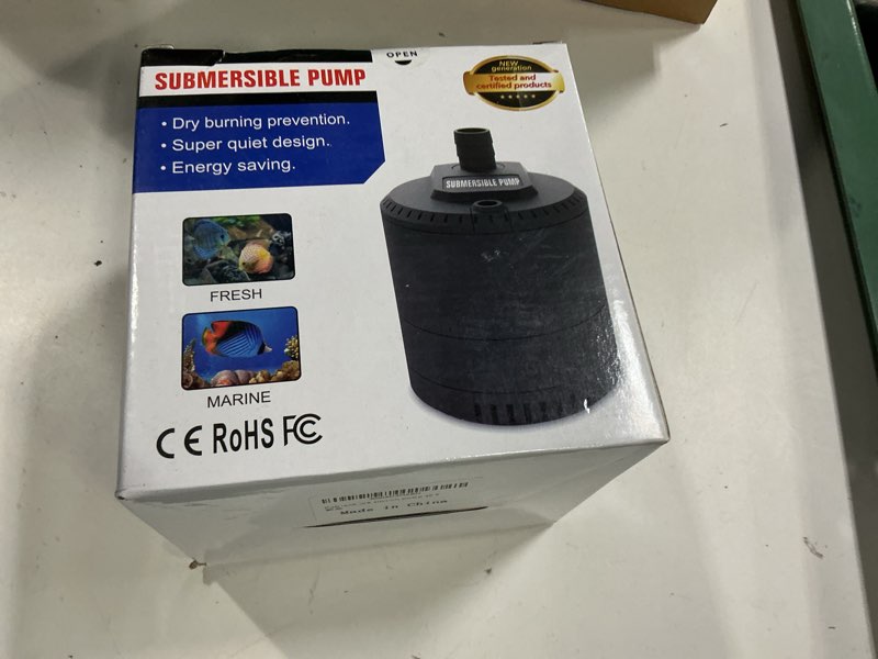 Condition photo showing New/Like New for aquarium submersible pump 109-724gph, aquarium water pump, adjustable water flow, quiet operation,1 nozzle,suitable for fish tanks, ponds, aquariums, statues, hydroponic greens. 45w