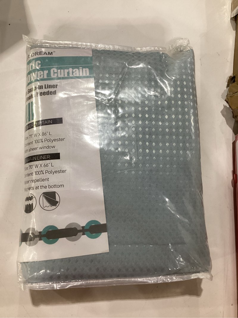 Condition photo showing Good Condition for river dream heavyweight no hooks required dotted waffle weave shower curtain with snap in liner -extra long 71w x 86h,hotel grade,spa like bath curtain,blue blue 71"w x 86"l (pack of 1)