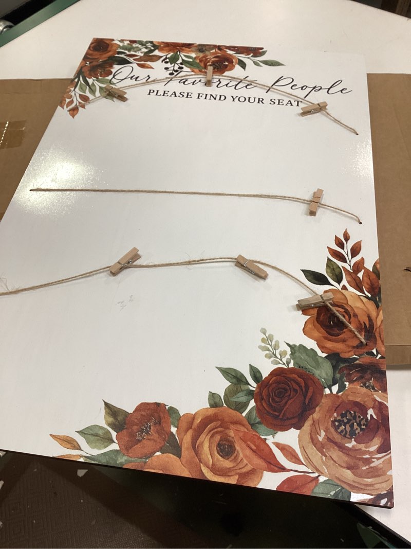 Condition photo showing As Is for (Incomplete) Pinkunn Terracotta Floral Wedding Seating Chart with Easel Display Stand 15.8 x 23.6 Inch Rose Wooden Rustic Seating Chart Board Please Find Your Seat Sign for Baby & Bride Shower Wedding Sign Decor