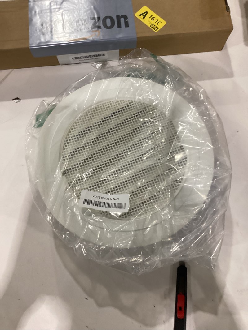 Condition photo showing New/Like New for 8 Inch Soffit Vent,HG Power Round Vent Cover with Built-in Screen Mesh, ABS Louver Round Air Vent Ceiling Diffuser for Exhaust Fan, Bathroom, Office and Home HVAC Ventilation, 200mm, White 8 Inch White