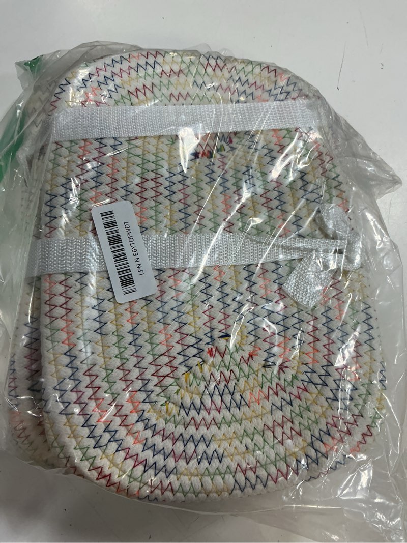 Condition photo showing New/Like New for 3-pcs shelf baskets for organizing, closet organizer bins, small woven baskets, rope toy basket, storage basket for shelves, cube decorative box, 11.8×7.8×5.1”, rainbow