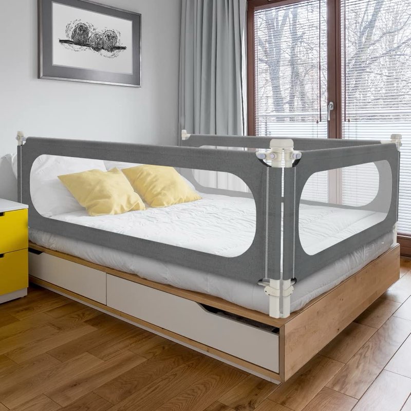 magicfox 3 piece full size bed rail for toddlers, upgraded height adjustable baby bed rail guard, th