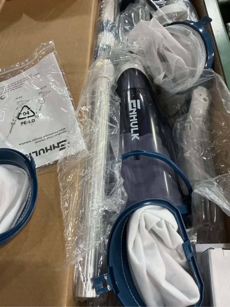 Condition photo showing Good Condition for enhulk pool vacuum for above ground pool, upgraded 13.4" wide head & telescopic pole, 18.5 gpm suction, 60 min runtime, cordless handheld rechargeable pool cleaner for inground pools (blue) pc15 blue