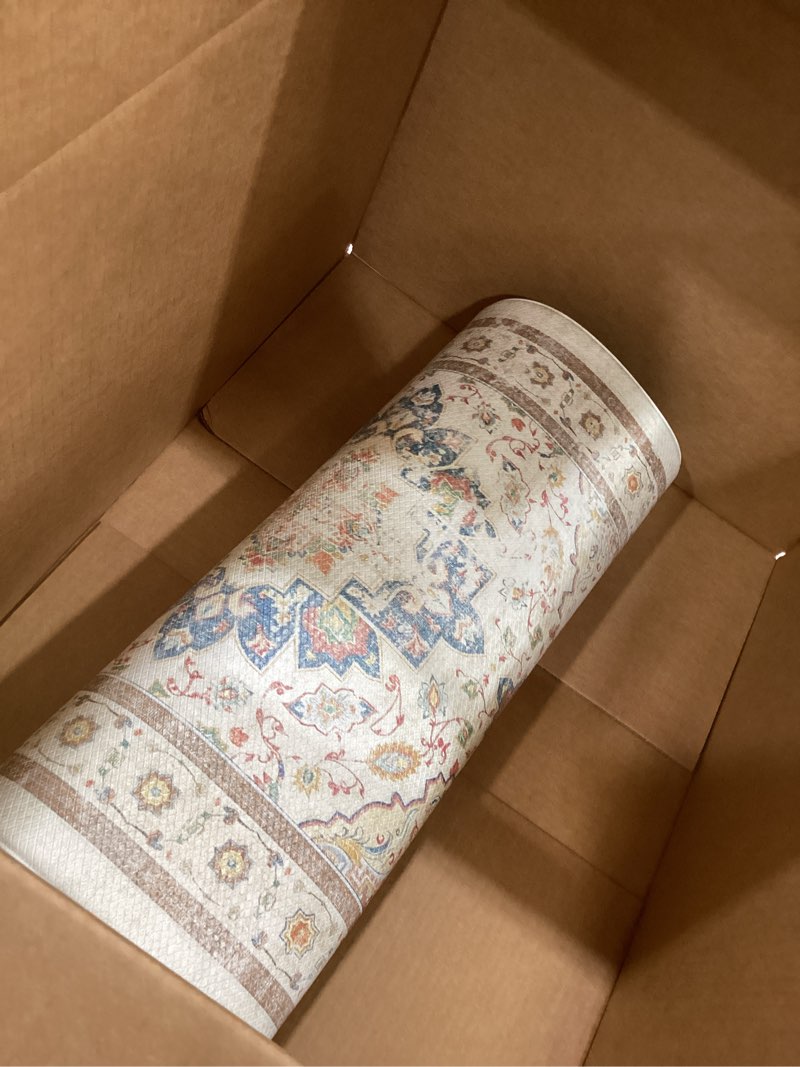 Condition photo showing Good Condition for 5x7 area rugs living room rug: washable vintage boho rug no slip stain resistant soft carpet indoor floor floral large carpets for bedroom dining room farmhouse nursery hallway home office beige