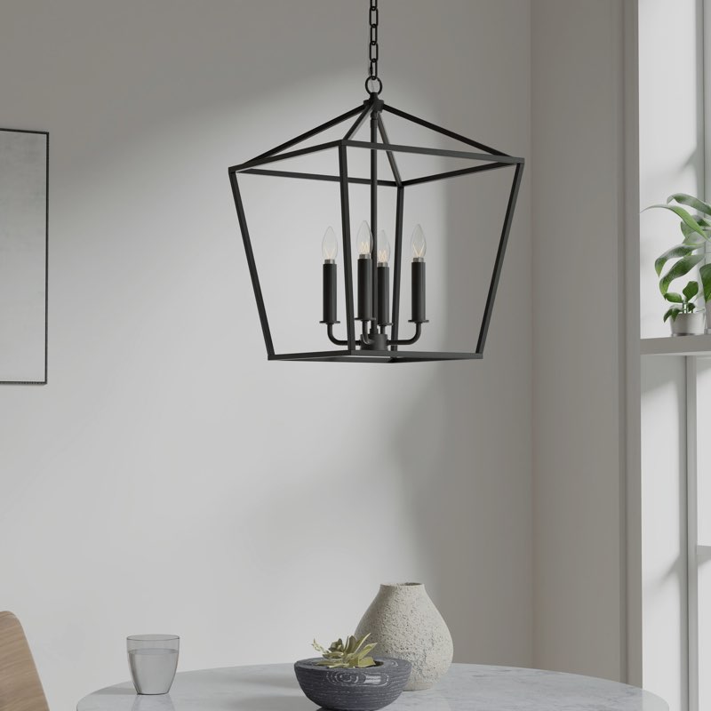  allen + roth lane 4 -light matte black transitional metal square medium outdoor hanging pendant