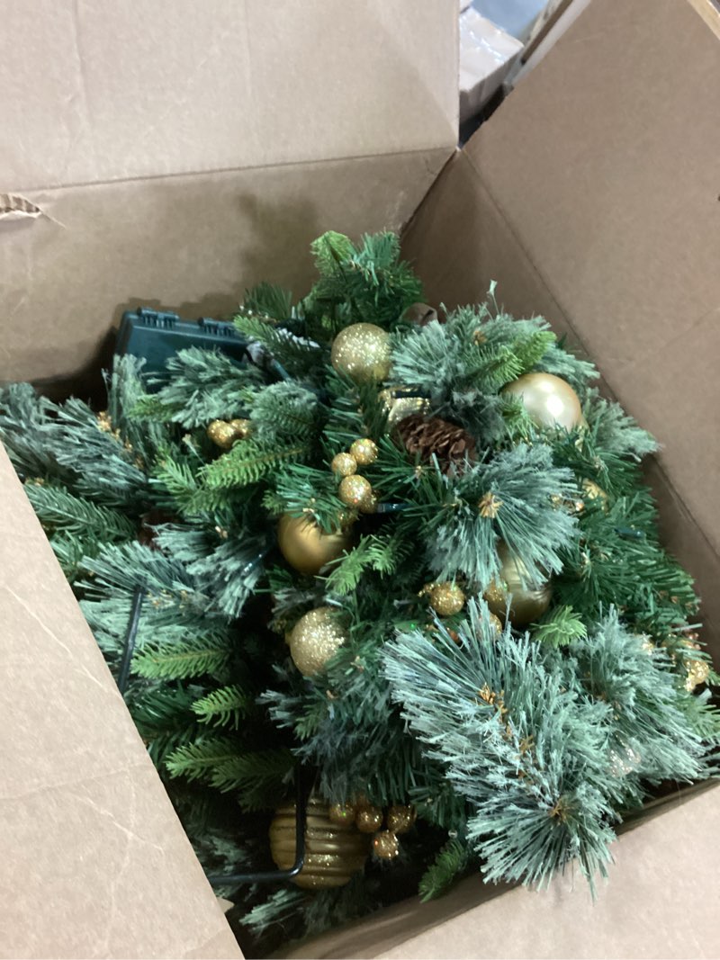 Condition photo showing As Is for 2 Pack Outdoor Christmas Tree Urn Filler Small, 30 Inch Pre-lit Artificial Xmas Tree w/ 50 LED Lights and Realistic Carolina Pine for Pathway, Porch, Driveway, Yard (Red)