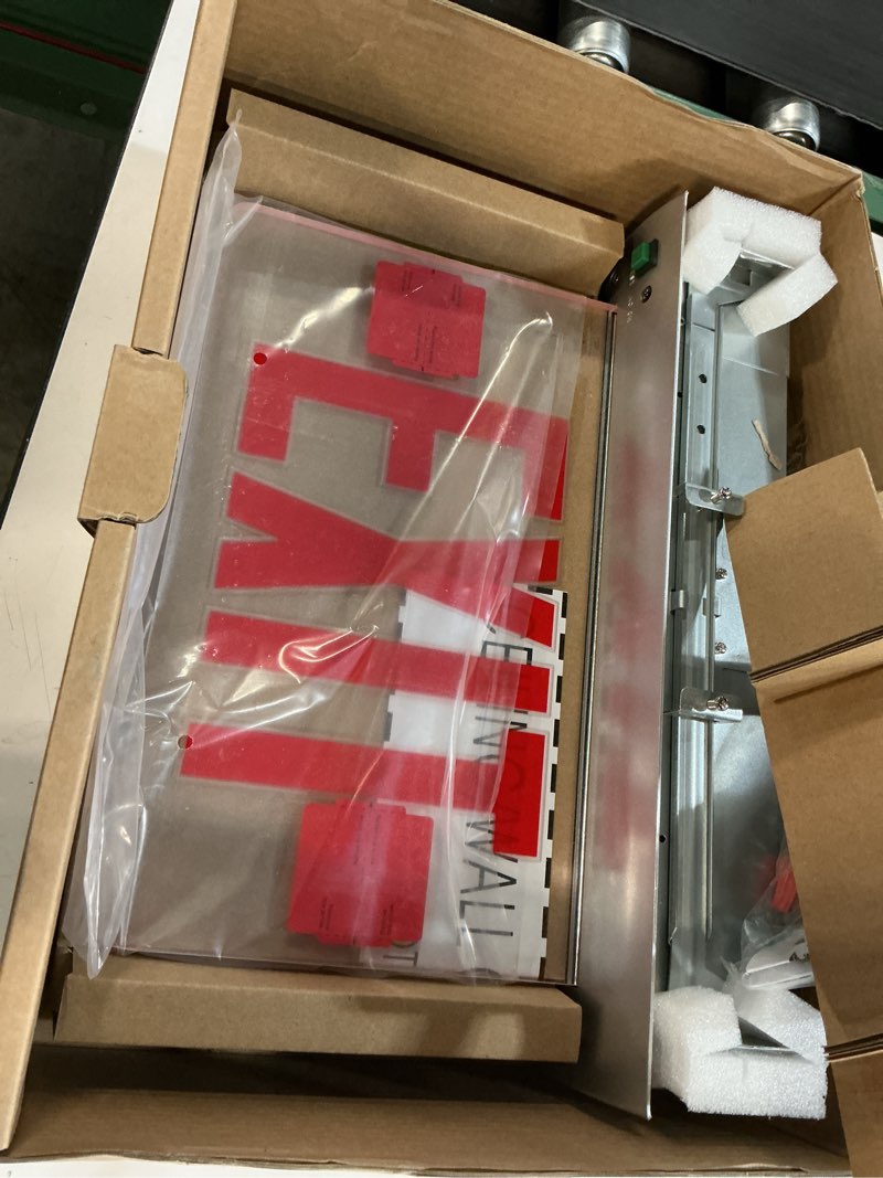 Condition photo showing Good Condition for led exit sign led edge-lit exit sign emergency light, 120-347v, recessed mount emergency light, aluminum housing, single face acrylic panel, red letters, with battery backup