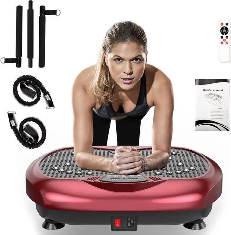 Natini Vibration Plate Exercise Machine - Whole Body Workout Vibration Platform Lymphatic Drainage Machine for Weight Loss Home Fitness w/Pilates Bar + Resistance Bands + Remote