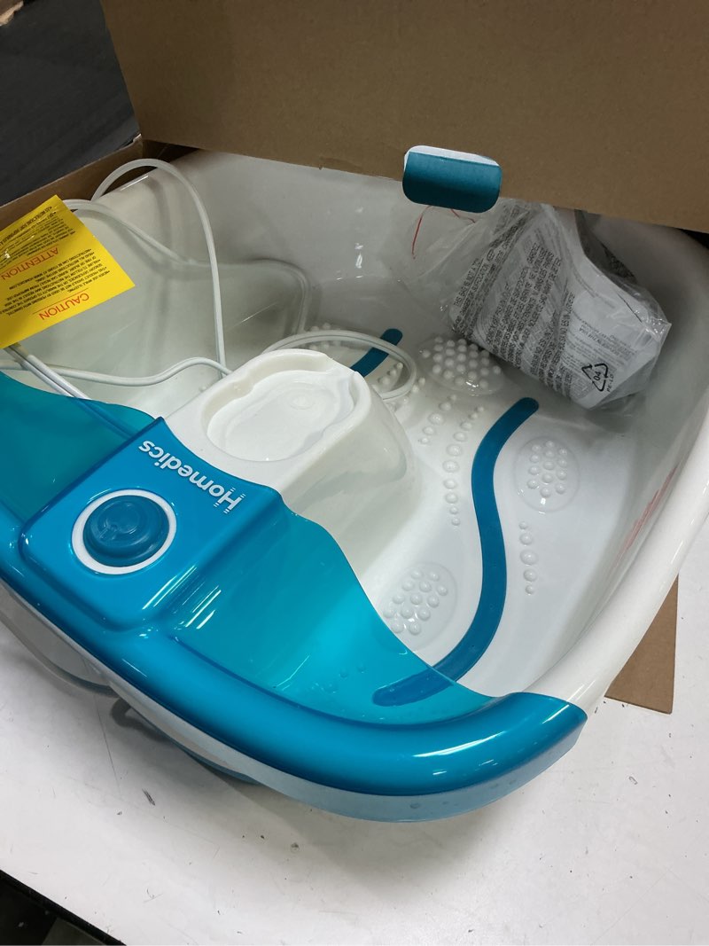 Condition photo showing Good Condition for homedics bubble mate foot spa, toe touch controlled foot bath with invigorating bubbles and splash proof, raised massage nodes and removable pumice stone