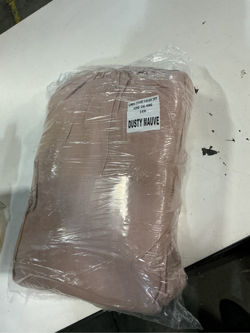 Condition photo showing Good Condition for european linen duvet cover set, king/ cal king, dusty mauve
