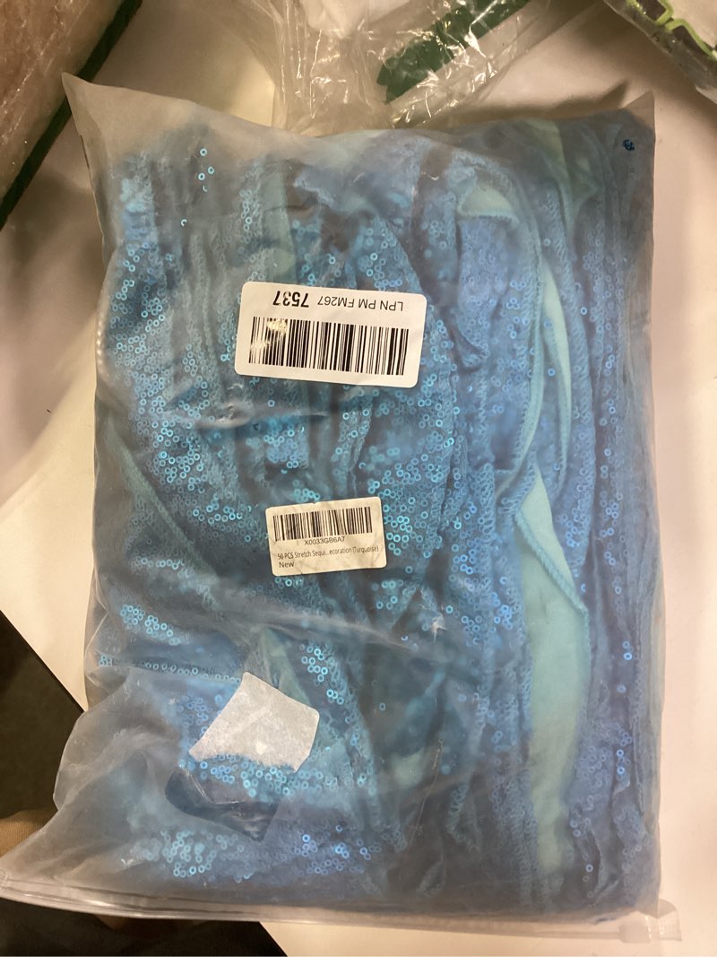 Condition photo showing New/Like New for 50 PCS Stretch Sequin Chair Sashes Chair Stretchy Spandex Bands for Wedding Reception Events Banquets Chairs Decoration (Turquoise) Turquoise 50