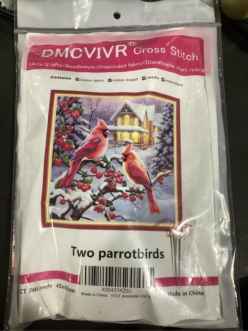 Condition photo showing New/Like New for DMCVIVR Stamped Cross Stitch Kits for Beginners Adults Needlepoint Kits for Beginners Embroidery Kits for Adults Crossstitch Kit for Beginners 11CT-Two parrotbirds 18x18 inchs Artdesign78