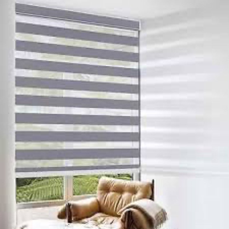 Shadesu Cordless Zebra Blinds for Windows, 36" W x 72" H, Grey, Dual Layer Free-Stop Zebra Shades, L