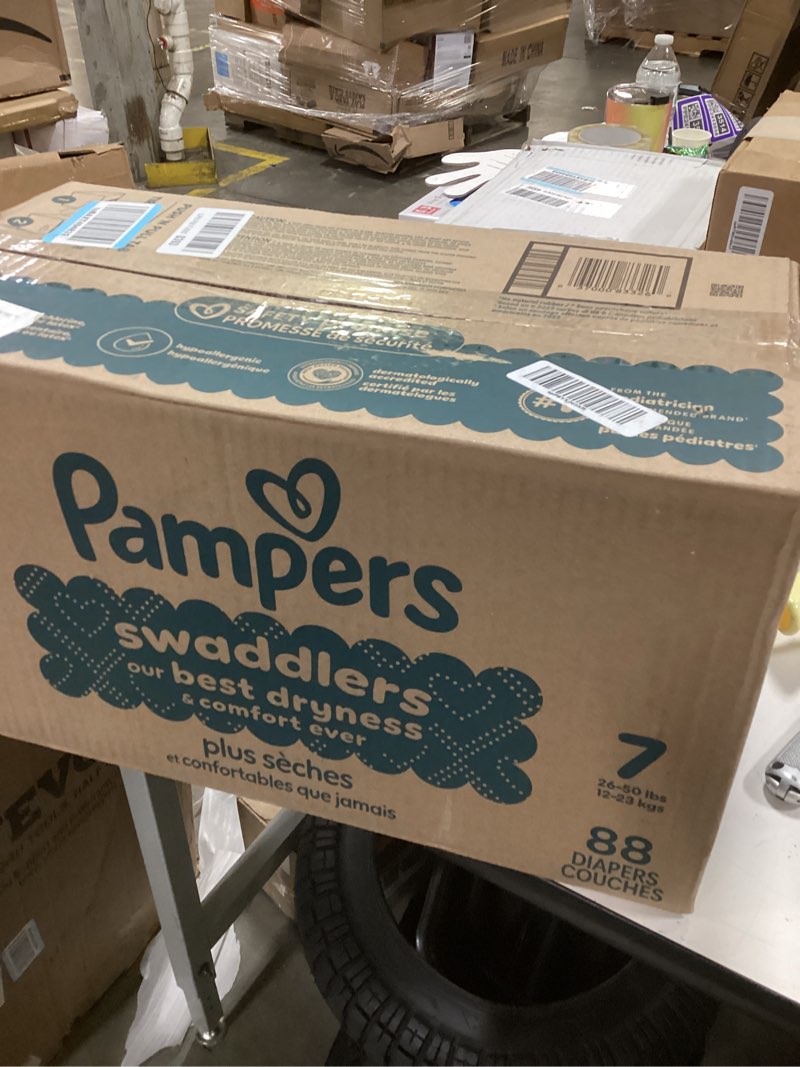Condition photo showing New/Like New for Pampers Swaddlers Diapers, Size 7 (26-50 lbs), 88 Count, Absorbent, Keeps Baby Dry and Comfortable, Skin Safe Disposable Baby Diaper (Packaging May Vary) Size 7 88