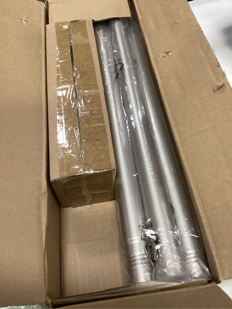 Condition photo showing Good Condition for nickel curtain rods for windows 48 to 84 inch(4-7ft),1 inch heavy duty curtain rods with imitation wood grain finials, boho adjustable drapery rod of window treatment nickel 48\"-86\"