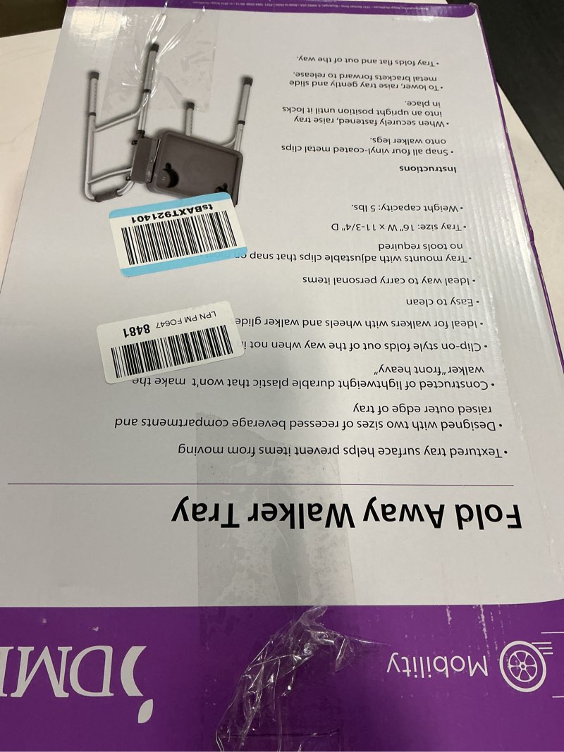 Condition photo showing New/Like New for dmi walker tray  rollator tray  mobility and walker accessory tray table fits most standard walkers  folding with two cup holders and tool free assembly  16 x 11.8