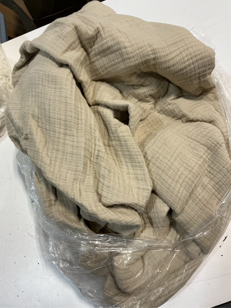 Condition photo showing As Is for organic airy gauze blanket, full/queen, dune