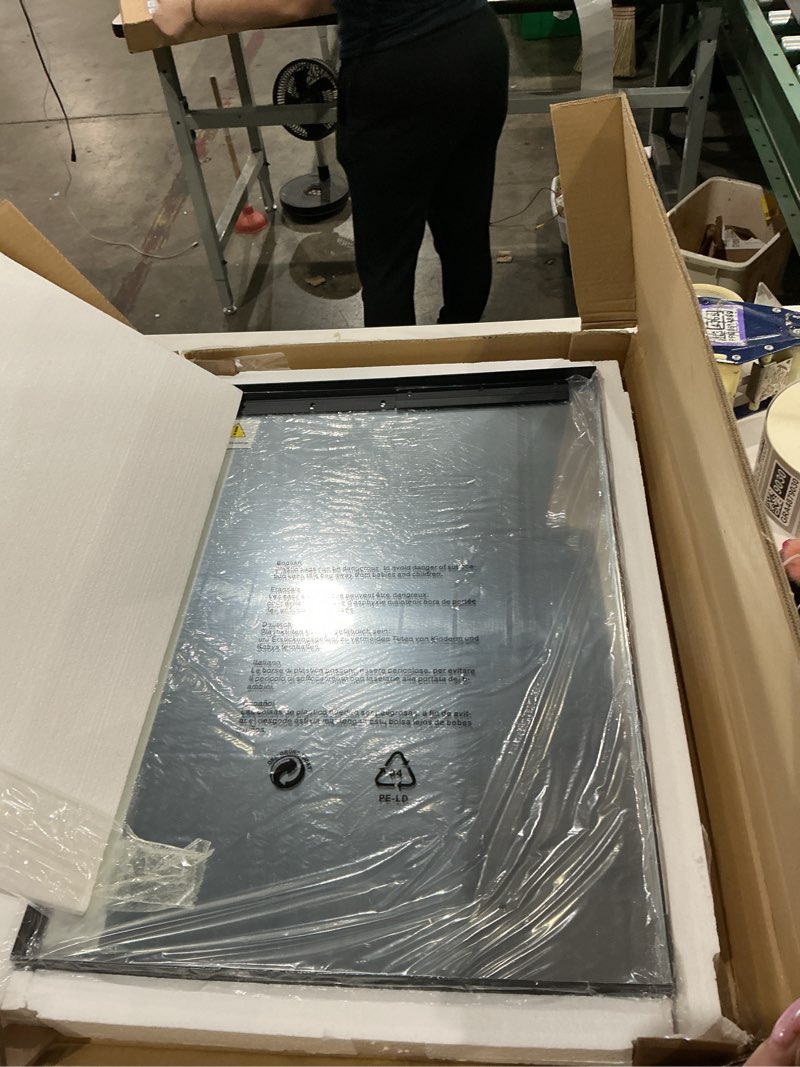 Condition photo showing Good Condition for vocalstar black metal framed bathroom mirror for wall, 18 x 26 inch square corner rectangle black bathroom vanity mirror modern farmhouse, 1/4-inch shatterproof glass | ultra-flush hanging black 26"l x 18"w