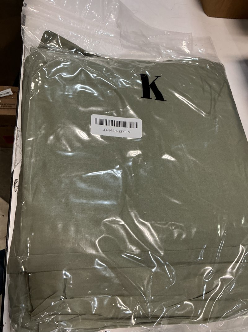 Condition photo showing New/Like New for MaiRêve King Comforter Set Crinkle Textured, Light Olive Green Diamond Boho Bedding Set 7 Pieces Bed in A Bag, All Season Geometric Comforter Set with Sheets, Pillowcases & Shams Light Olive Green King