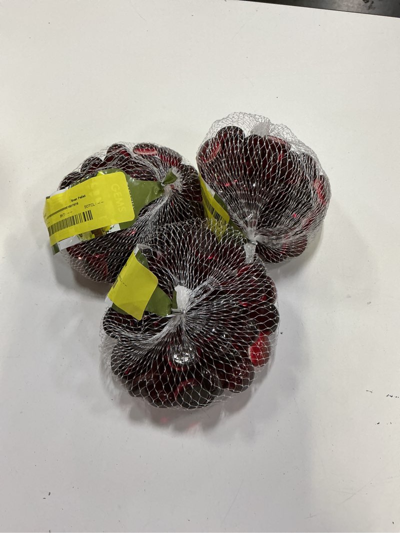 Condition photo showing New/Like New for 3 panacea products decorative ruby red glass gems, 12 oz. bag