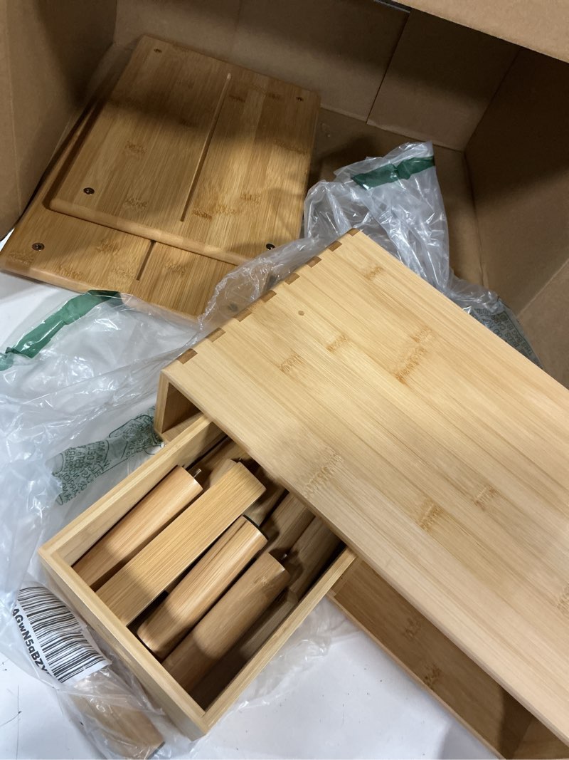 Condition photo showing Good Condition for Dual Monitor Stand Riser with Drawer for Desk Laptop Desk Shelf with Adjustable Length and Angle, Bamboo Computer Stand Riser for 2 or 3 Monitors Screen Laptop PC TV -Natural