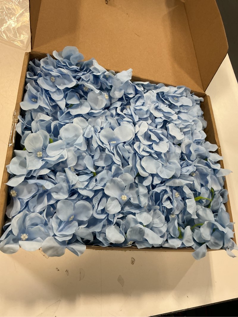 Condition photo showing Good Condition for 30 Pcs Blue Hydrangea Artificial Flowers Bulk, Faux Hydrangea Flowers Heads, Artificial Fake Silk Hydrangea Flowers with Stems, Blue Flowers Artificial for Decoration Wedding Décor 30 Pcs Light Blue