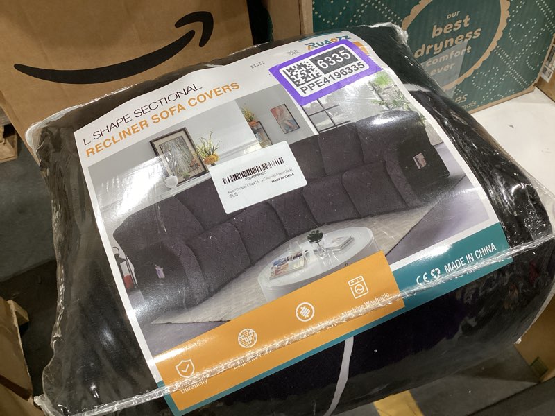 Condition photo showing New/Like New for ruaozz sectional sofa covers oversized l shape 5 seat recliner couch covers - washable soft extra large sectional covers with pockets (black) black l shape 5 seat recliner cover