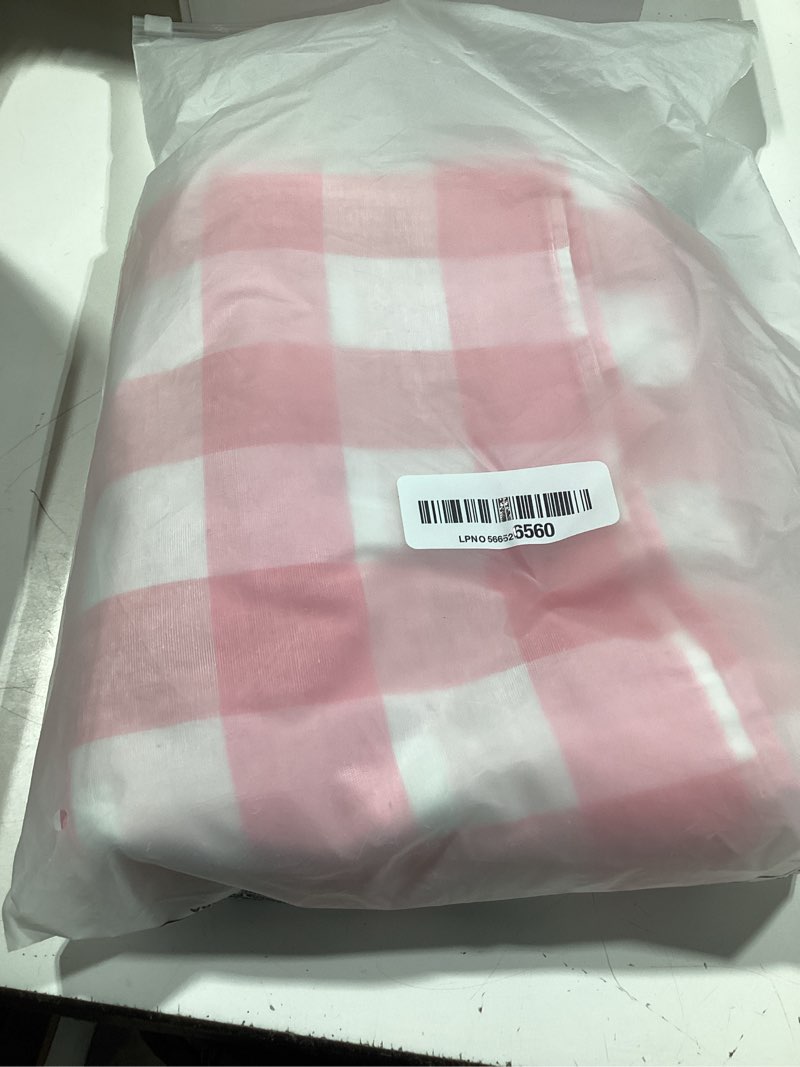 Condition photo showing Good Condition for b-cool pink plaid tablecloth checkered fabric cover 56x120 inch table cloths, valentines party picnic decorative gingham tablecloths, sturdy rectangle pink and white checkered cover decorations 120" x 56" (rectangular) pink | white
