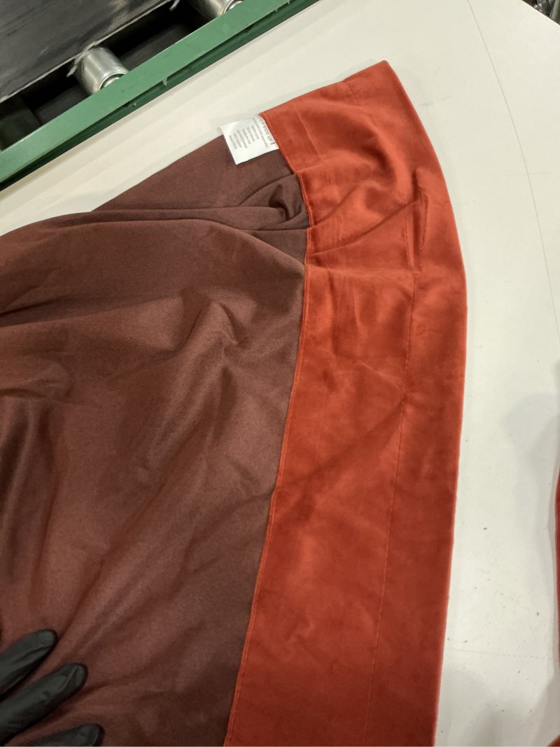 Condition photo showing Good Condition for (unknown size)fall burnt orange velvet blackout curtains pinch pleat 2 panels,luxury,thermal insulated,soft fabric,terracotta rust decor,back tab,for bedroom living room