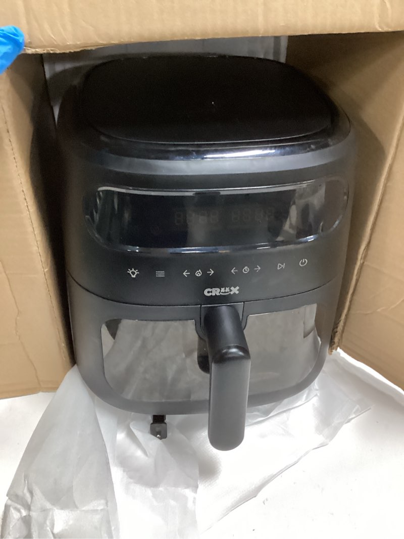 Condition photo showing As Is for CRUX x Marshmello 3.0 QT Digital Air Fryer with TurboCrisp Technology, Touch Screen Temperature Control, Timer and Auto Shut-off, Fully Programmable, Silicone Cupcake Molds Included, Black 3 Quarts Black
