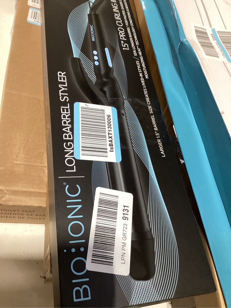 Condition photo showing New/Like New for bio ionic long barrel curling iron with moisture heat technology & nanoionic mx versatile curling wand - multiple barrel sizes for tight, classic, loose & soft curls 1.5 inch (soft curls) black