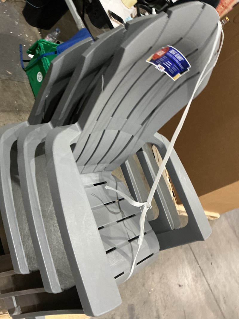 Condition photo showing As Is for adams patio big easy westport adirondack chair grey resin frame rocking chair with slat seat