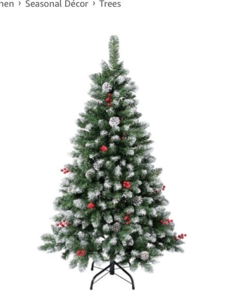 National Tree Company First Frosted Traditions Christmas Tree with Hinged Branches, Pinecones and Red Berries, 4ft