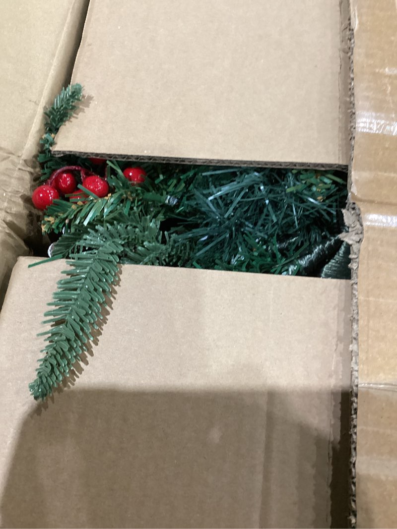 Condition photo showing As Is for Set of 2 Outdoor Christmas Trees Urn Filler, 18in Prelit Battery Operated Artificial Small Xmas Tree Holiday Décor with 50 LED Lights, Red Berries, Pine Cones, Tripod Stake, 8 Modes & Timer Classic Red Berries