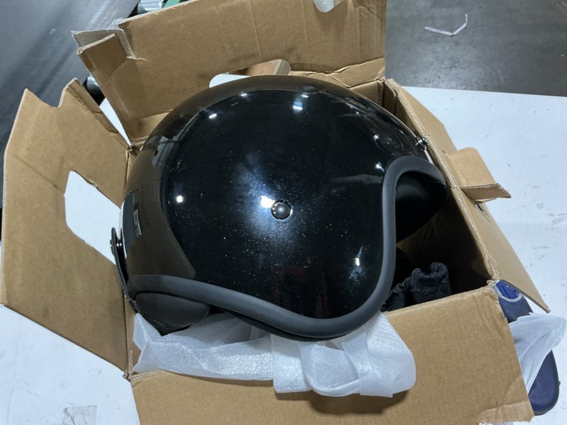 Condition photo showing New/Like New for yesmotor 3/4 open face retro motorcycle helmet vintage helmet for motorbike casco, moped, cruiser, bobber, and chopper - dot approved(light black , m)