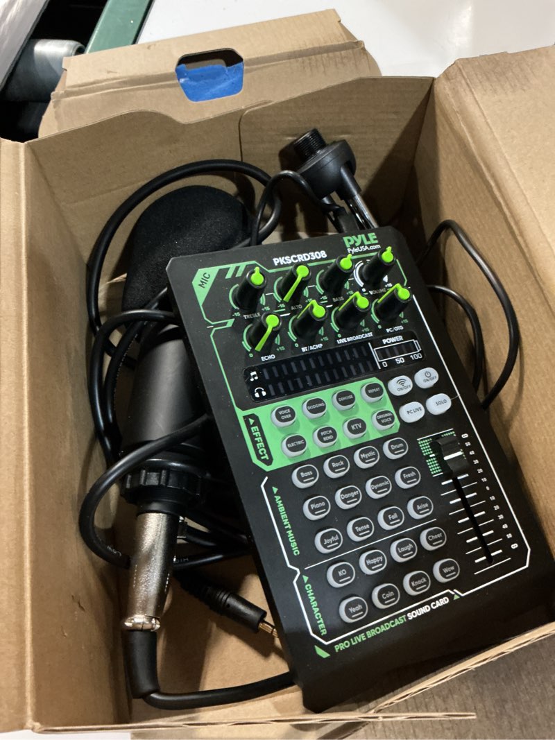 Condition photo showing As Is for pyle pro live broadcast sound card usb mixer pkscrd308 podcast streaming