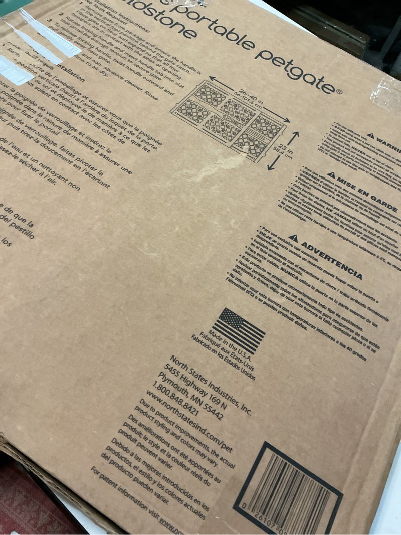 Condition photo showing Good Condition for MYPET North States Paws Portable Pet Gate: 26-40" Wide. Pressure Mount. No Tools Needed. Made in USA, 23" Tall, Expandable, Durable Dog Gates for Doorways, Fieldstone Gray