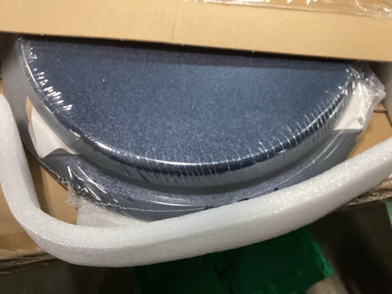 Condition photo showing Good Condition for round toilet seat wood toilet seat prevent shifting with zinc alloy hinges american standard size toilet seat easy to install also easy to clean(round,sparkling black) round navy blue