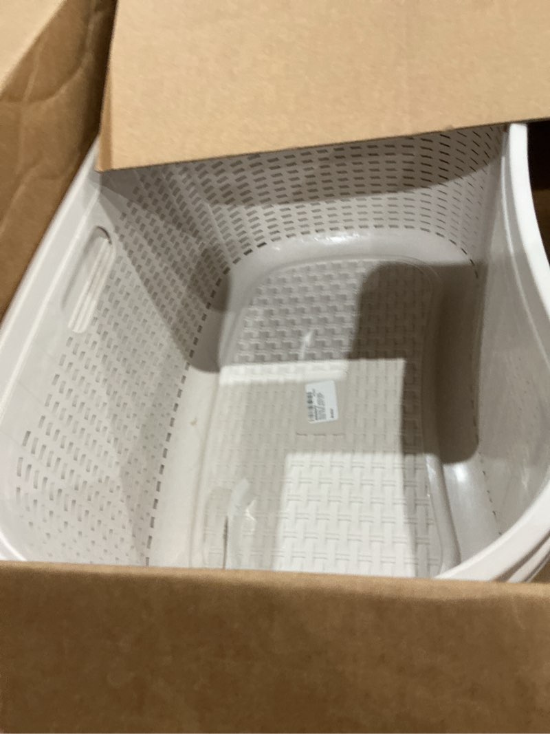 Condition photo showing Good Condition for mind reader 40l laundry basket, clothes hamper, premium wicker design, plastic, set of 2, ivory ivory 2-pack