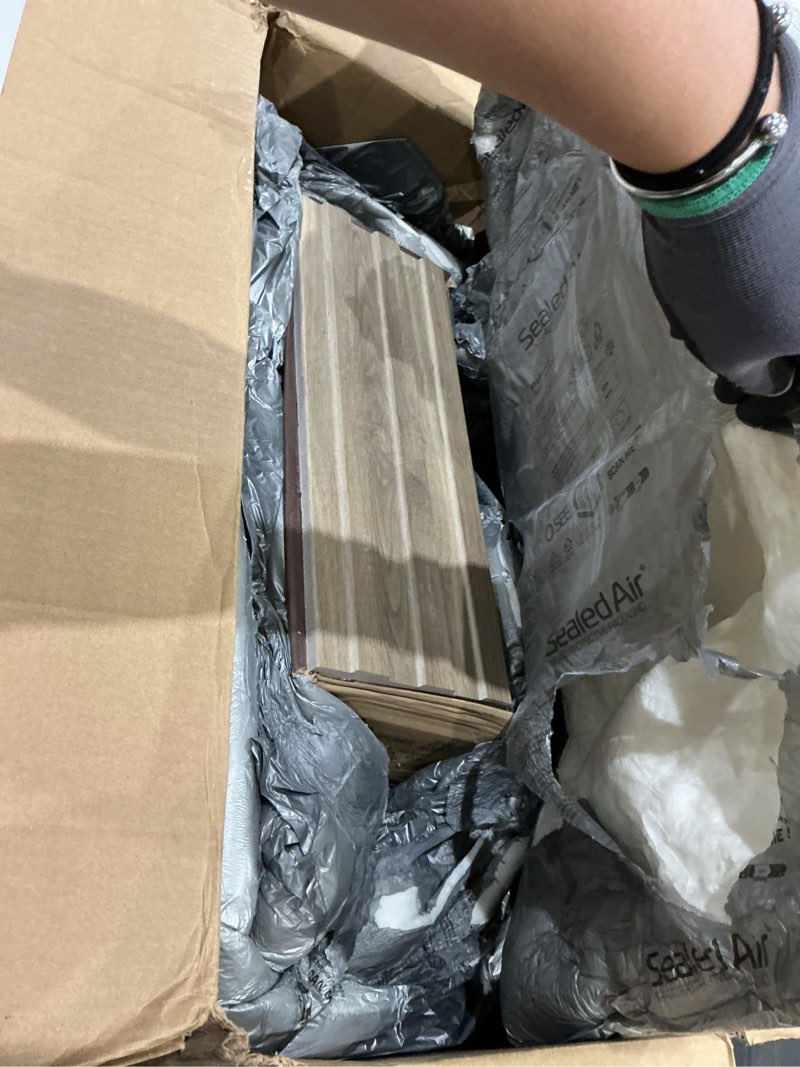 Condition photo showing As Is for msi 6 in. x 16 in. brown rustic modern fluted porcelain wall tile, 6 pieces, matte finish, waterproof, thinset and grout installation savanna case