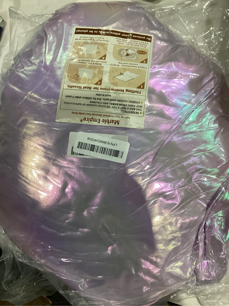Condition photo showing Good Condition for marble empire seashell pillow - holographic iridescent foil fabric throw pillow for couch, coastal beach theme decor, ocean themed bedroom living room accent pillow?purple,18×13''? purple m?18×13inch?