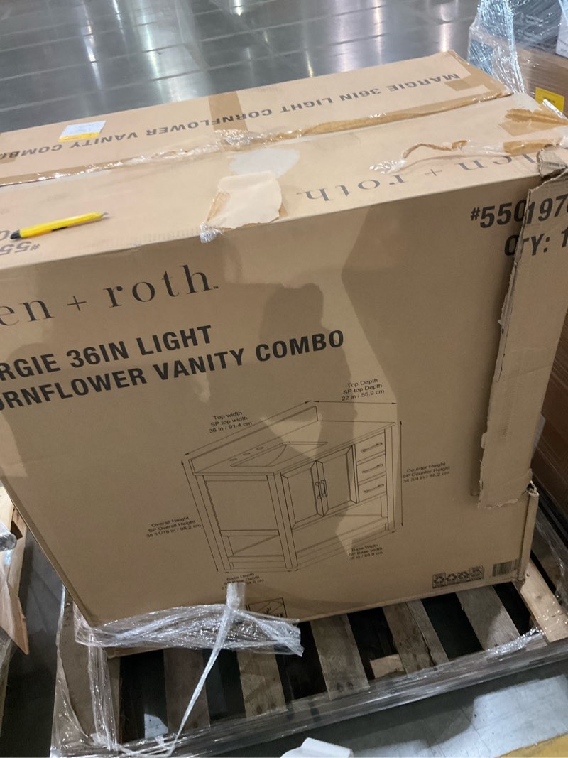 Condition photo showing Good Condition for allen + roth margie 36-in light blue undermount single sink bathroom vanity (lightly damaged) with white engineered stone top
