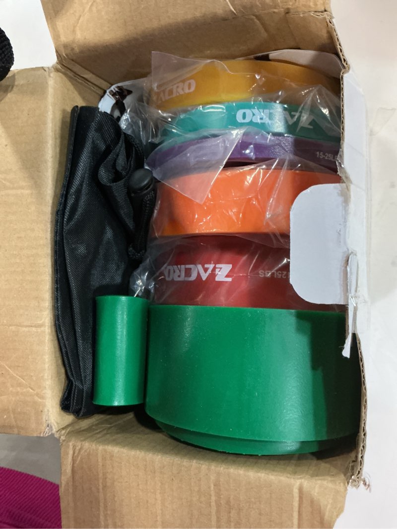 Condition photo showing Good Condition for Zacro Resistance Bands, 6 Resistance Levels Pull Up Assistance Bands, Exercise Bands for Men&Women, Heavy Duty Resistance Band Set with Door Anchor, for Working Out, Muscle Training, Physical Therapy Green+Red+Orange+Yellow+Cyan+Purple