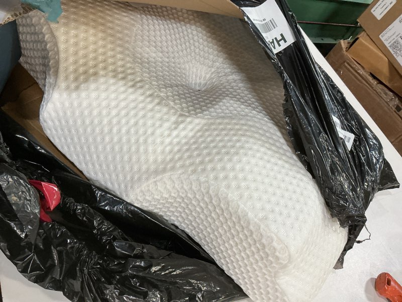 Condition photo showing Good Condition for Osteo Cervical Pillow for Neck Pain Relief, Hollow Design Odorless Memory Foam Pillows with Cooling Case, Adjustable Orthopedic Bed Pillow for Sleeping, Support for Side Back Sleepers Standard High(24.5*16.5*5.2/4.1 inches) White