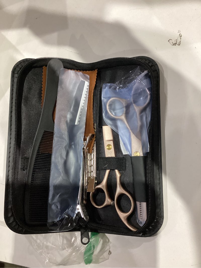 Condition photo showing Good Condition for jason professional 10-piece haircut scissors set - 6.7" thinning texturizing scissors, straight shears for men, women & home salon (30 teeth, rosegold) 6.5 inch-rose